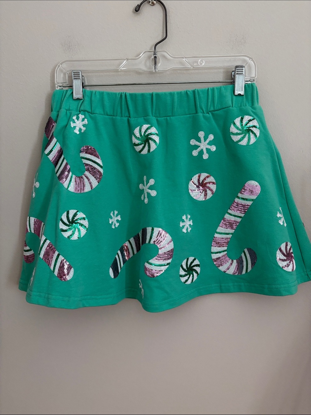 Belle Cher Green Candy-Print Skater Skort with Sequin Accents